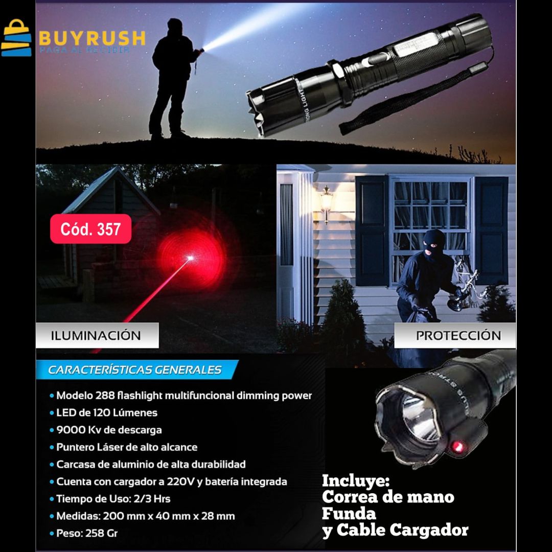 288 TYPE PRO™ La Linterna Táctica 3 en 1 Que También Te Protege