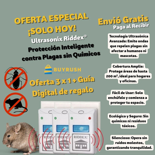 Ultrasonix Riddex® Protección Inteligente contra Plagas sin Químicos 3x1